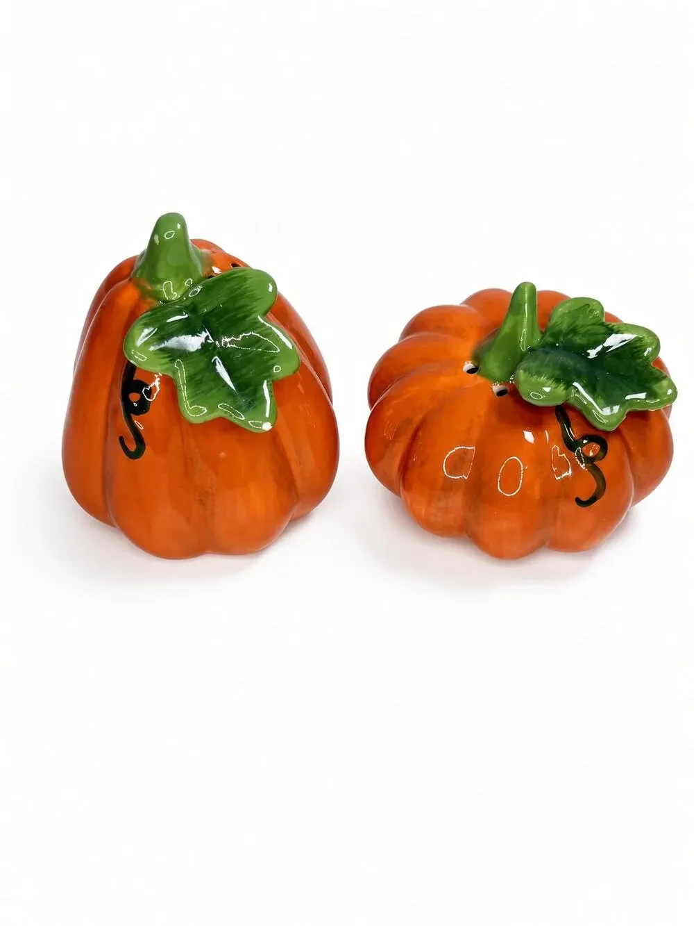 Vintage Pier 1 Ceramic Pumpkin Salt and Pepper Shaker Set, Orange Glaze, Fall